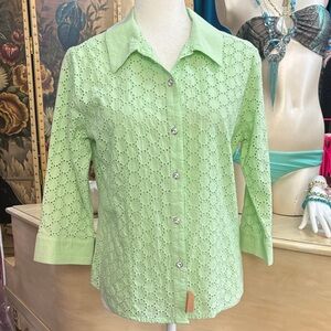 Cotton Women's Eyelet Button-Front Shirt - Light Green